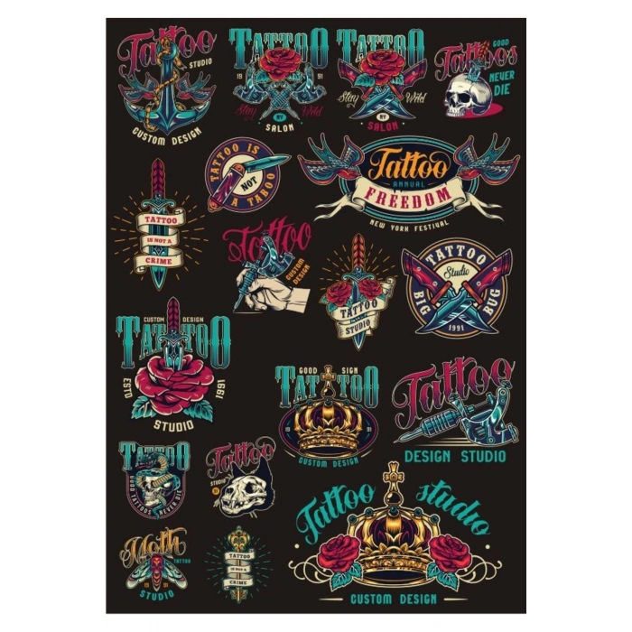 Tatto Temalı Sticker Set 10 Parça Telefon, Tablet, Defter, Laptop Sticker
