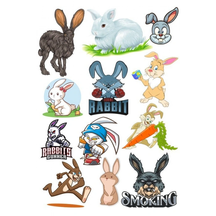 Tavşan Sticker Set-1 12 Parça Telefon, Tablet, Defter, Laptop Sticker