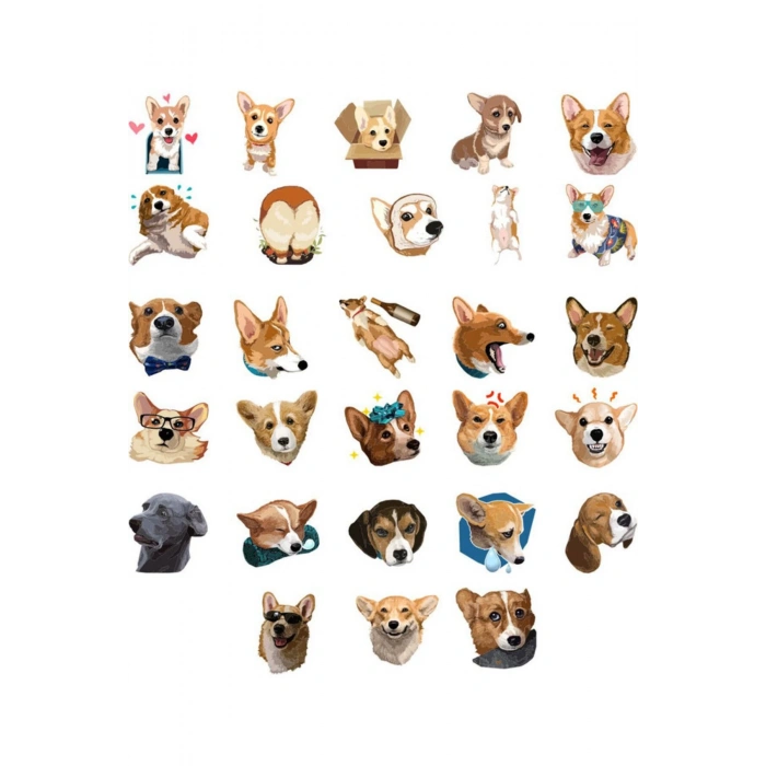 Sevimli Köpekler Sticker Set-1 19 Parça Telefon, Tablet, Defter, Laptop Sticker