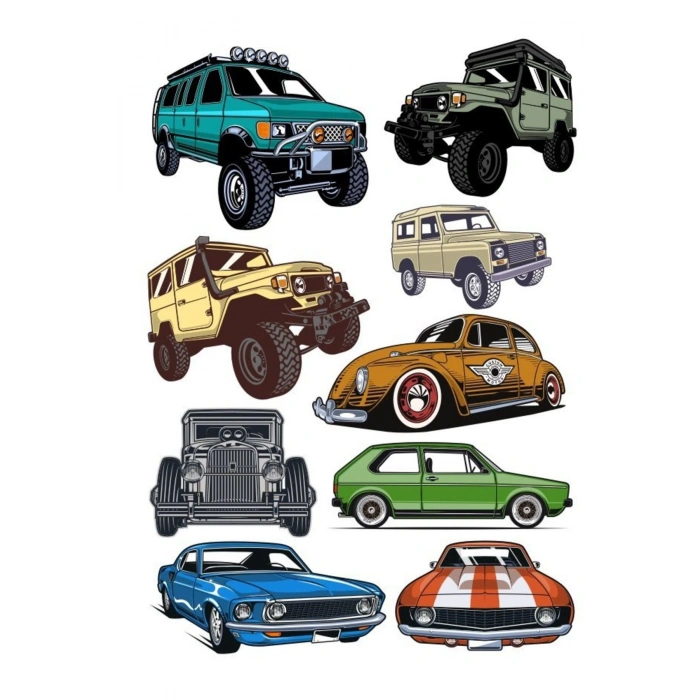 Arabalar Sticker Set-4 9 Parça Telefon, Tablet, Defter, Laptop Sticker