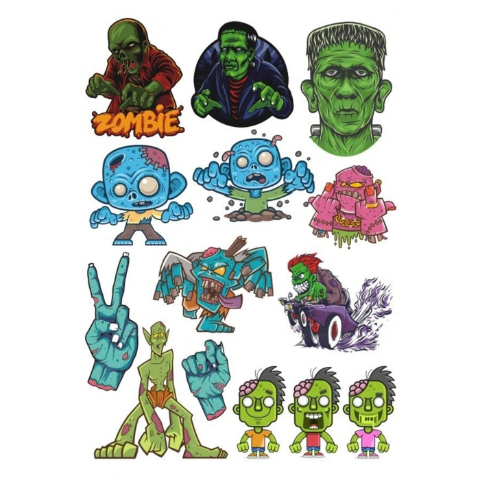 Zombie Canavarlar Sticker Set-1 14 Parça Telefon, Tablet, Defter, Laptop Sticker
