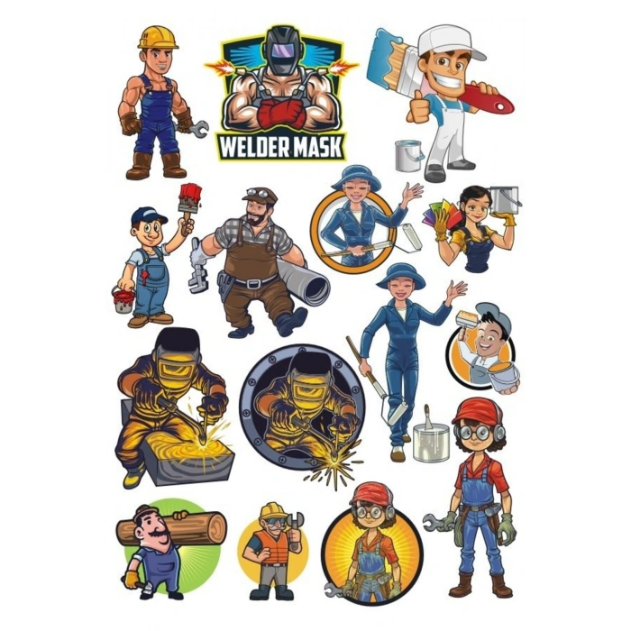 İşçi Sticker Set-2 15 Parça Telefon, Tablet, Defter, Laptop Sticker