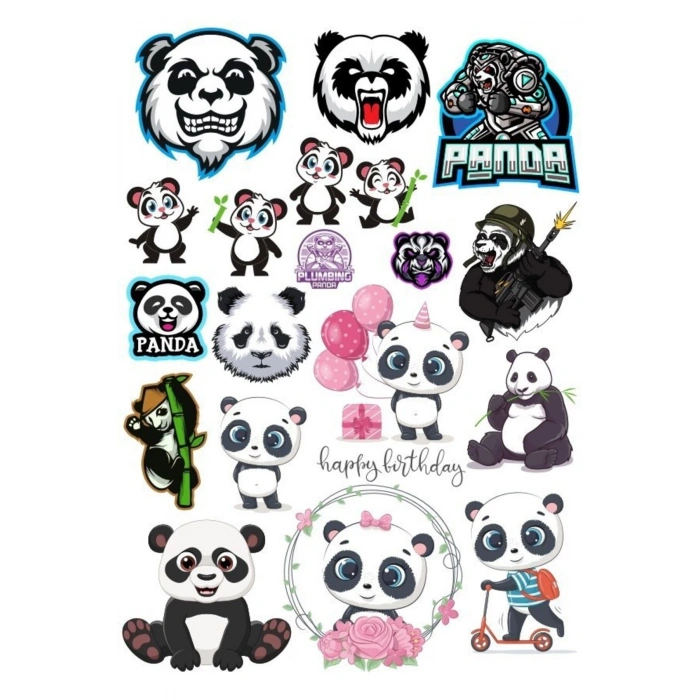 Panda Sticker Set-14 17 Parça Telefon, Tablet, Defter, Laptop Sticker