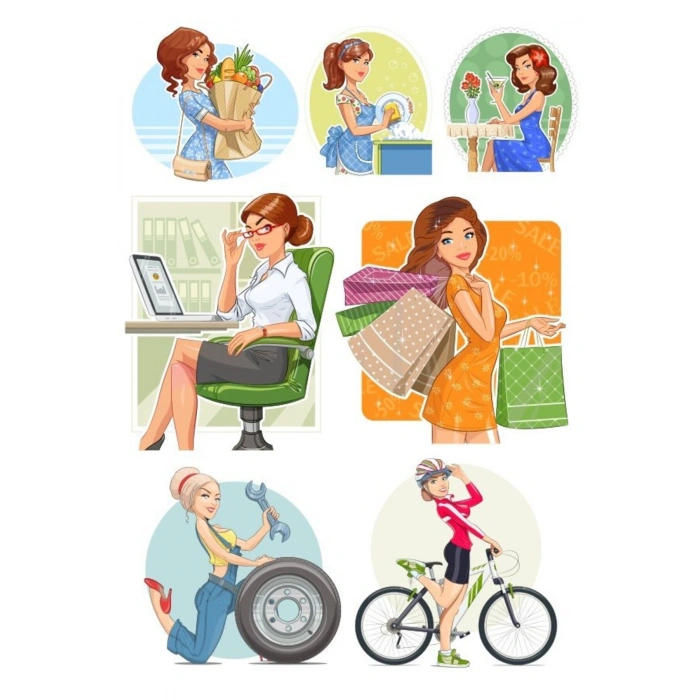 Çalışan Kadın Sticker Set 7 Parça Telefon, Tablet, Defter, Laptop Sticker