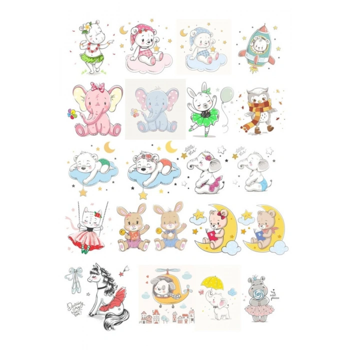 Sevimli Uyuyan Hayvanlar Sticker Set 21 Parça Telefon, Tablet, Defter, Laptop Sticker