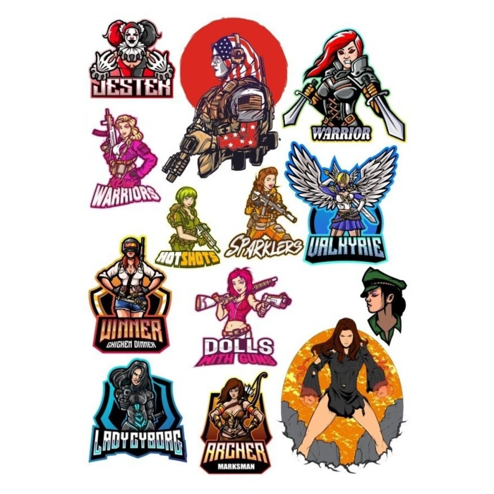 Savaşçı Kadın Sticker Set-1 12 Parça Telefon, Tablet, Defter, Laptop Sticker