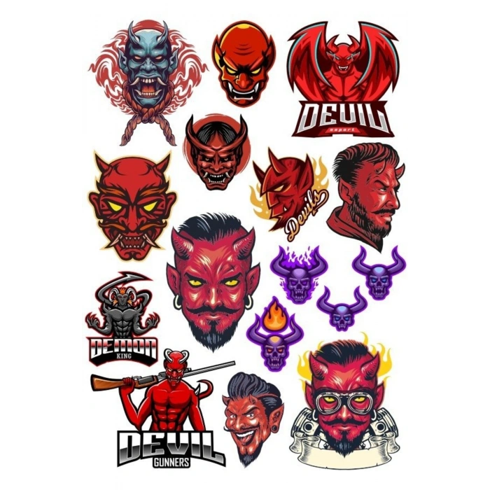 Şeytan Devil Sticker Set-5 16 Parça Telefon, Tablet, Defter, Laptop Sticker