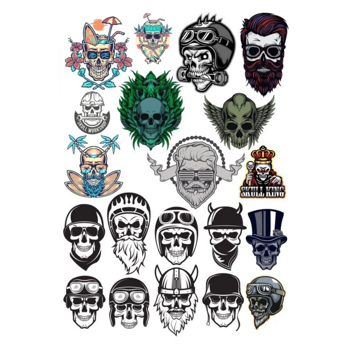 Kuru Kafa İskelet Sticker Set-7 15 Parça Telefon, Tablet, Defter, Laptop Sticker