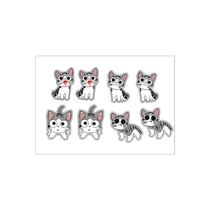 Sevimli Kedicik Sticker Set 8 Parça Telefon, Tablet, Defter, Laptop Sticker