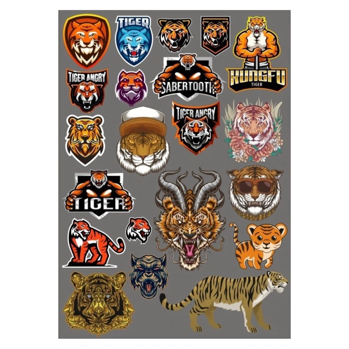 Tiger Kaplan Sticker Set-2 17 Parça Telefon, Tablet, Defter, Laptop Sticker