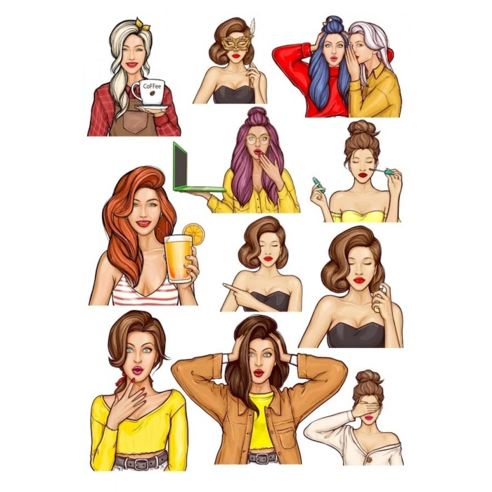 Yüz İfadeleri Sticker Set 12 Parça Telefon, Tablet, Defter, Laptop Sticker