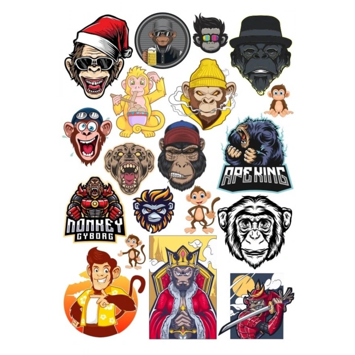 Maymun Sticker Set 08 15 Parça Telefon, Tablet, Defter, Laptop Sticker