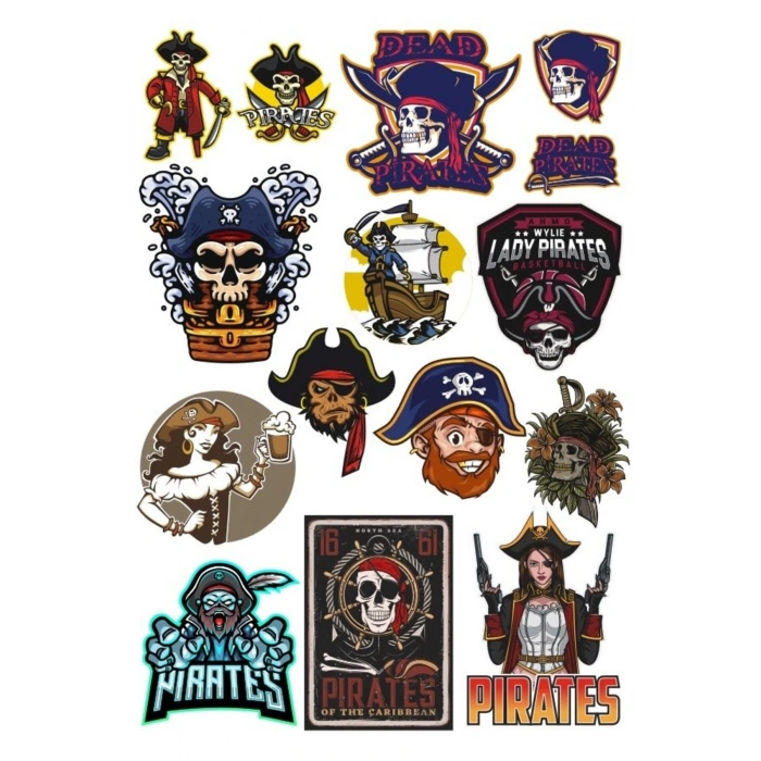 Korsan Sticker Set 14 Parça Telefon, Tablet, Defter, Laptop Sticker