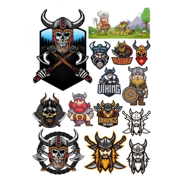 Vikings İsklelet ve Savaşçı Sticker Set 17 Parça Telefon, Tablet, Defter, Laptop Sticker