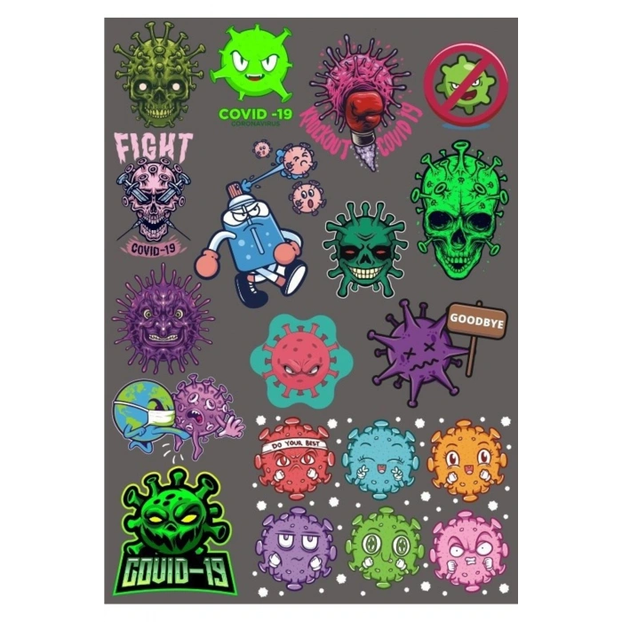 Virüs Bakteri Sticker Set-2 25 Parça Telefon, Tablet, Defter, Laptop Sticker