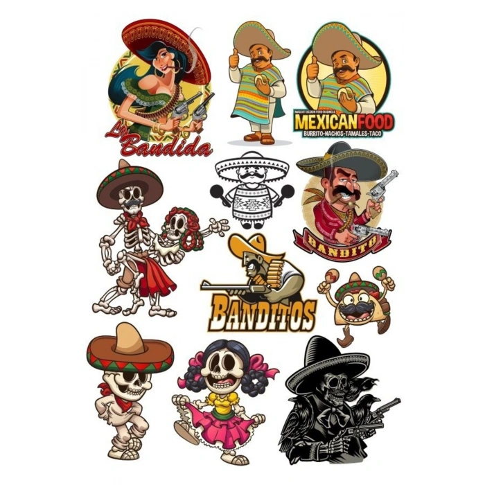 Meksika Temalı Sticker Set 11 Parça Telefon, Tablet, Defter, Laptop Sticker