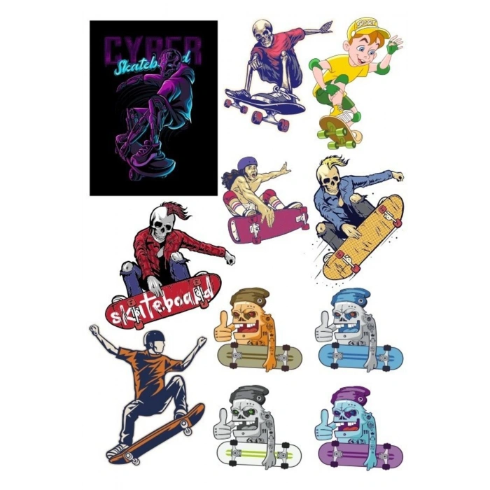 Skateboard Kaykaycı Sticker Set 12 Parça Telefon, Tablet, Defter, Laptop Sticker