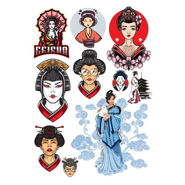Geisha Sticker Set-1 13 Parça Telefon, Tablet, Defter, Laptop Sticker