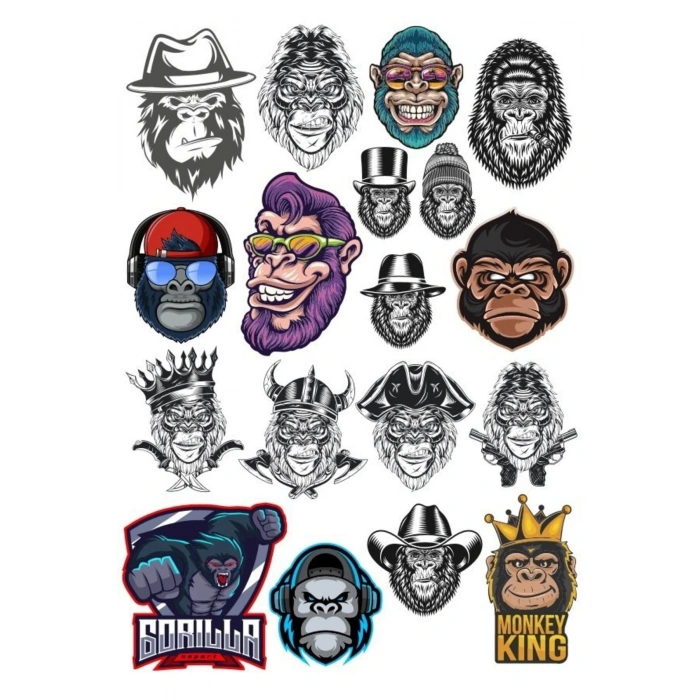 Goril Sticker Set-6 15 Parça Telefon, Tablet, Defter, Laptop Sticker