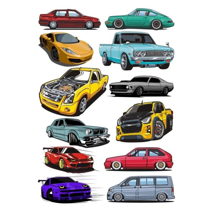 Arabalar Sticker Set-6 12 Parça Telefon, Tablet, Defter, Laptop Sticker