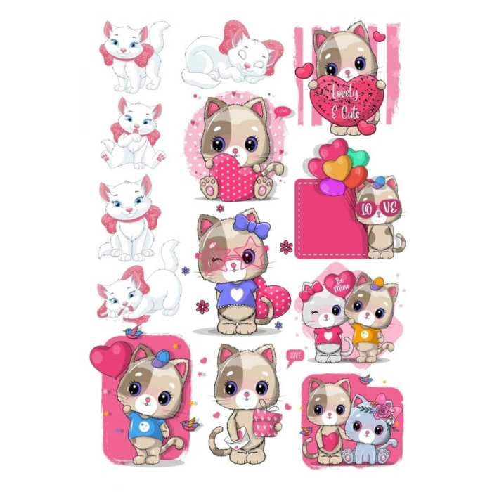 Sevimli Kedicik Sticker Set 2 12 Parça Telefon, Tablet, Defter, Laptop Sticker