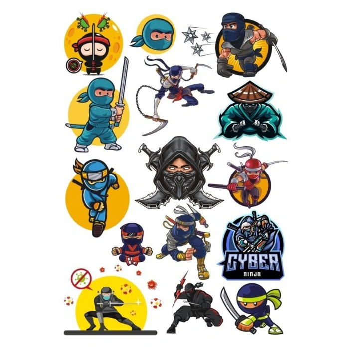 Ninja Sticker Set-2 15 Parça Telefon, Tablet, Defter, Laptop Sticker