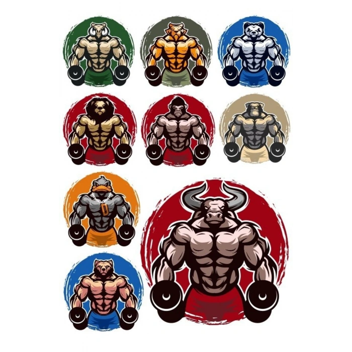 Fitnesci Hayvanlar Sticker Set 9 Parça Telefon, Tablet, Defter, Laptop Sticker