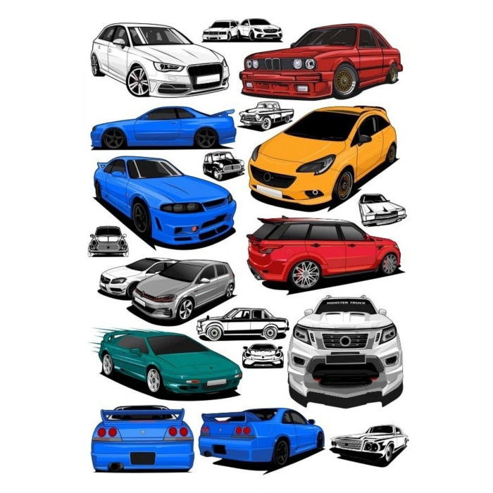 Arabalar Sticker Set-6 15 Parça Telefon, Tablet, Defter, Laptop Sticker