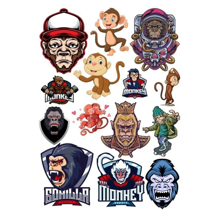 Maymun Sticker Set-3 13 Parça Telefon, Tablet, Defter, Laptop Sticker