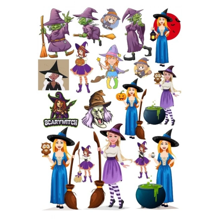 Cadı Sticker Set 7 18 Parça Telefon, Tablet, Defter, Laptop Sticker