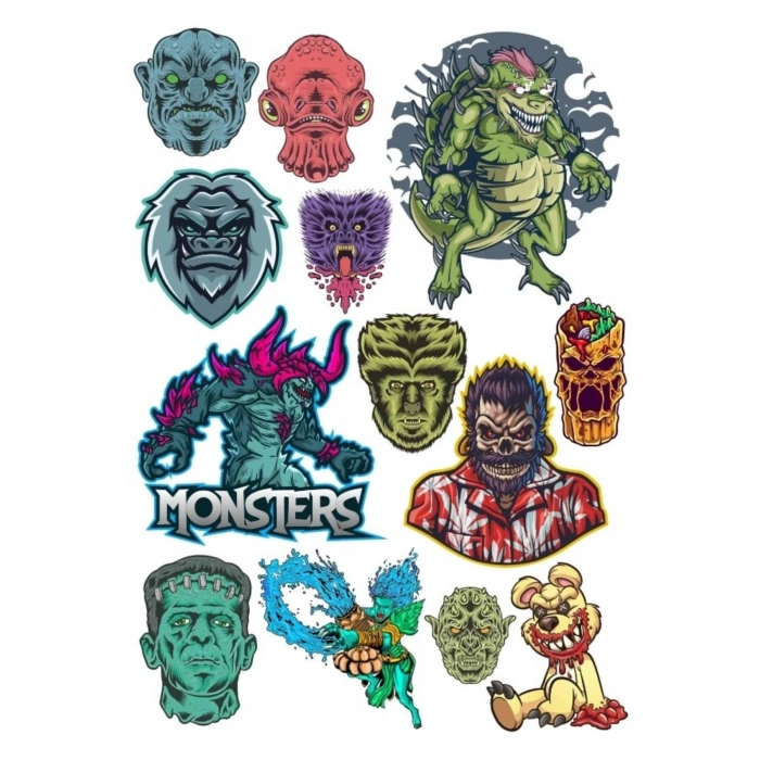 Canavar Sticker Set 15 Parça Telefon, Tablet, Defter, Laptop Sticker