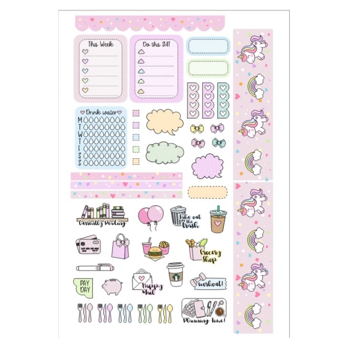 Sevimli Unicornlu Planlayıcı Sticker Set