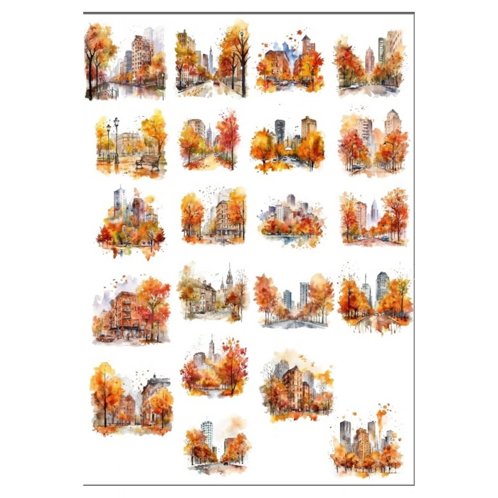 Sonbahar Temalı Şehir Sticker Set