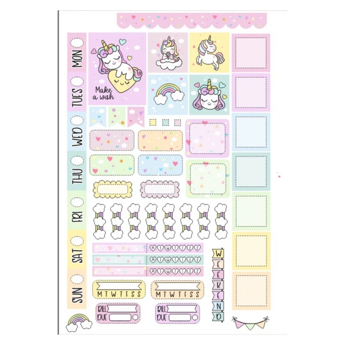 Sevimli Unicornlu Planlayıcı Sticker Set 2