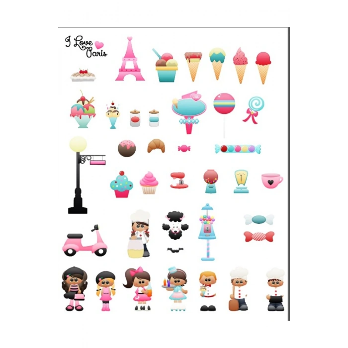 Cupcake, Dondurma ve Paris Sticker Set