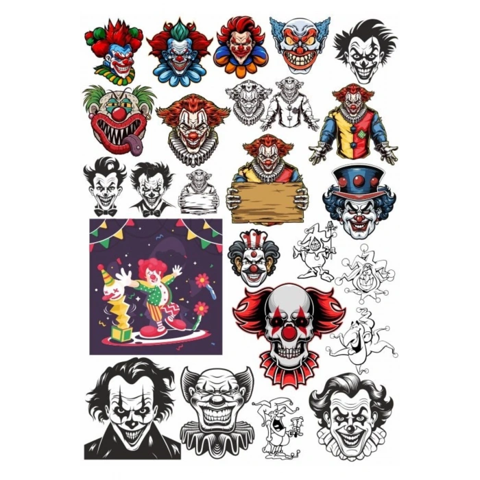 Korkunç Palyaço Yüzleri Sticker Set 1