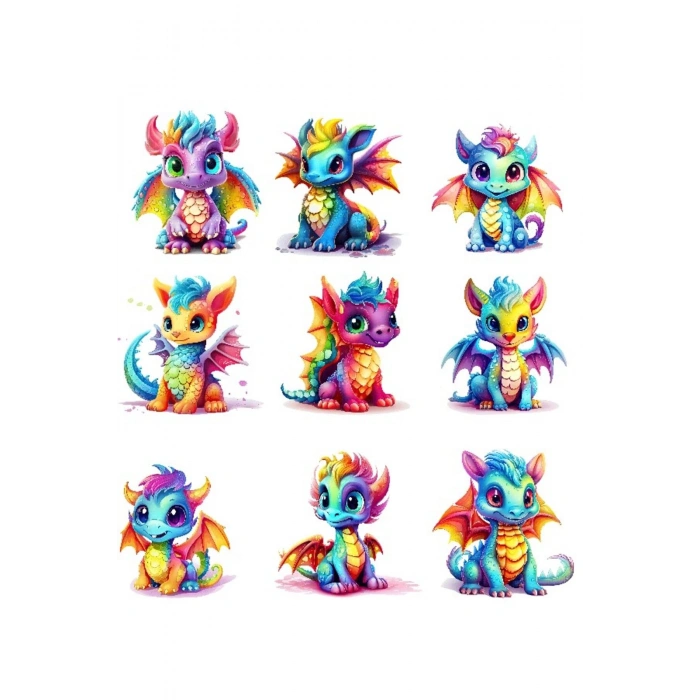 Renkli Ejderhalar Sticker Set