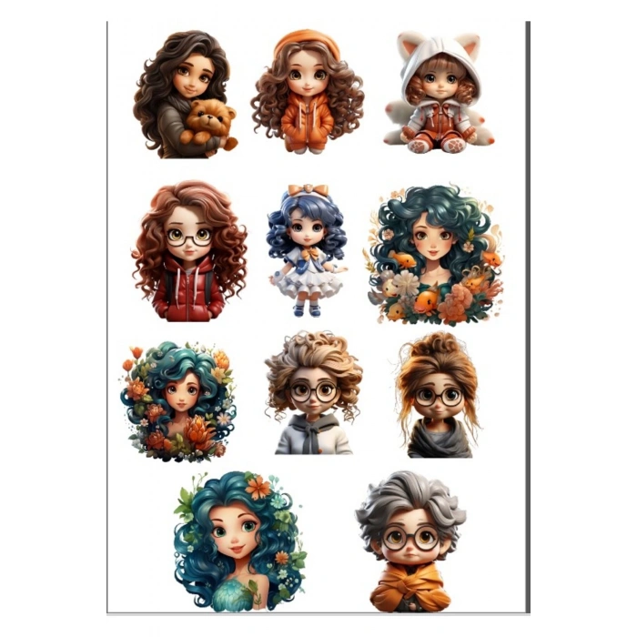 Kız Çizimler Sticker Set