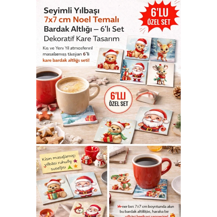 Sevimli Yılbaşı 7x7 – 6’lı Set Dekoratif Kare Tasarım