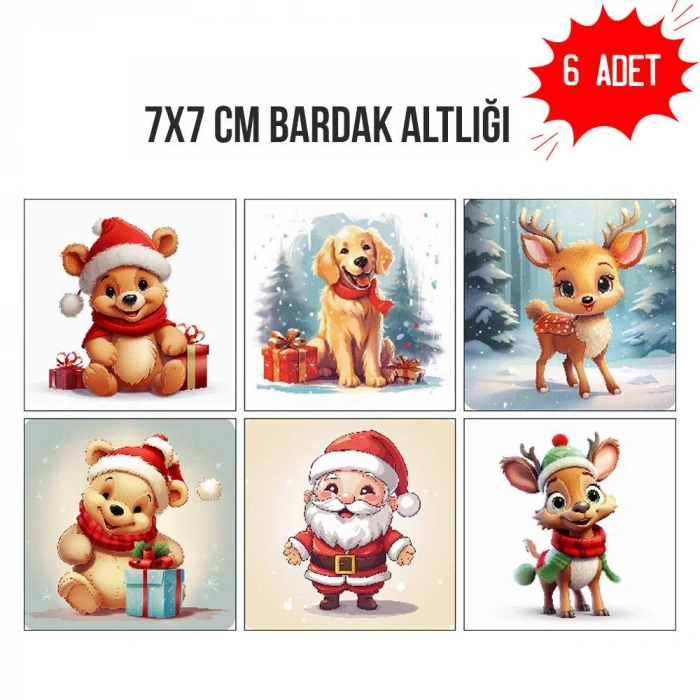 Sevimli Yılbaşı 7x7 – 6’lı Set Dekoratif Kare Tasarım