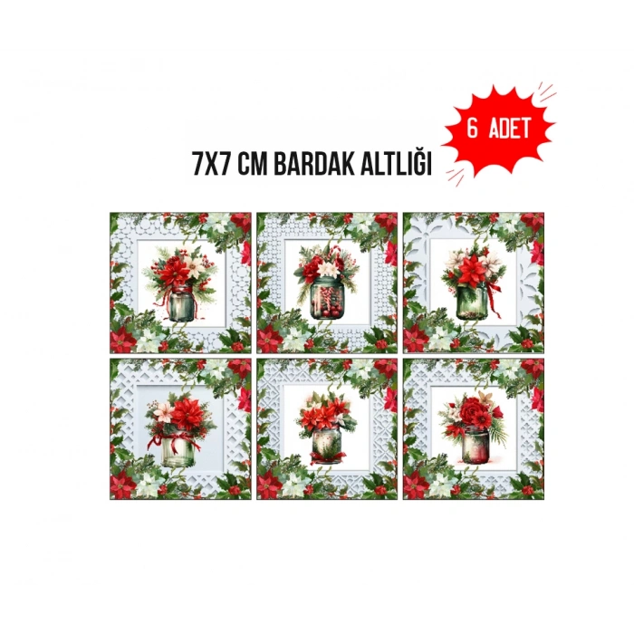 Elegant Yılbaşı 7x7 – 6’lı Set Dekoratif Kare Tasarım