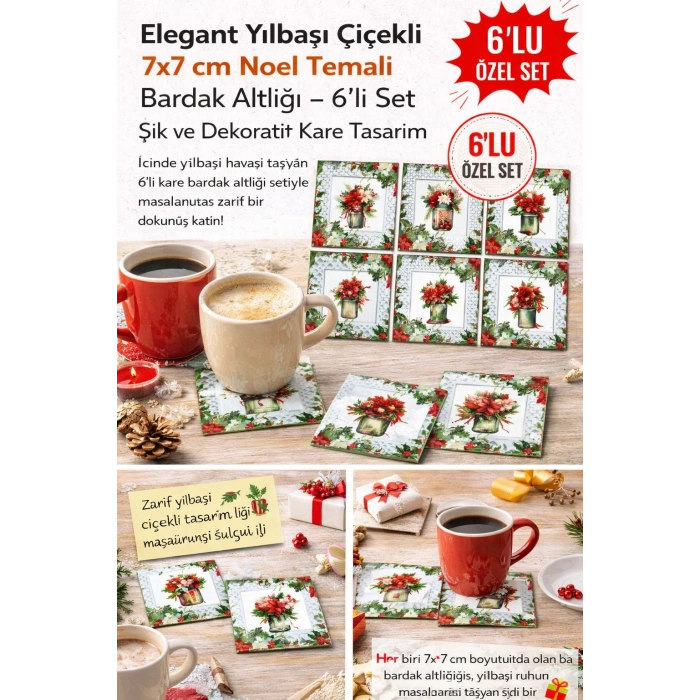 Elegant Yılbaşı 7x7 – 6’lı Set Dekoratif Kare Tasarım