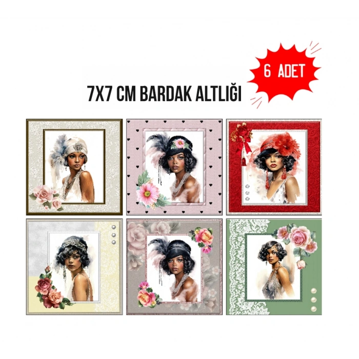 Zarif Vintage 7x7 – 6’lı Set Dekoratif Kare Tasarım