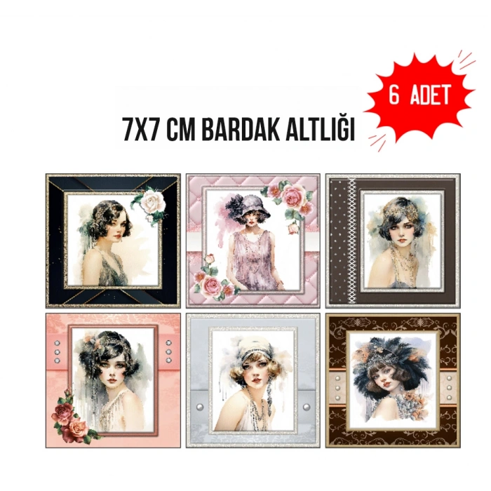 Zarif Vintage 7x7 – 6’lı Set Dekoratif Kare Tasarım