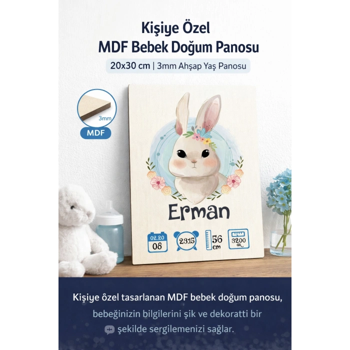 Sevimli Tavşan Temalı Yaş Panosu 2