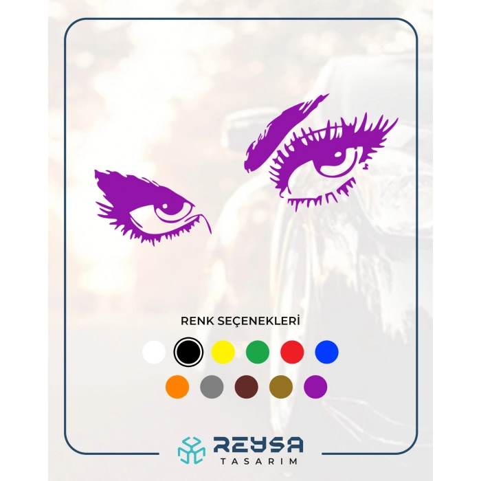 Gözler Araba Sticker 17x17 Cm Mor