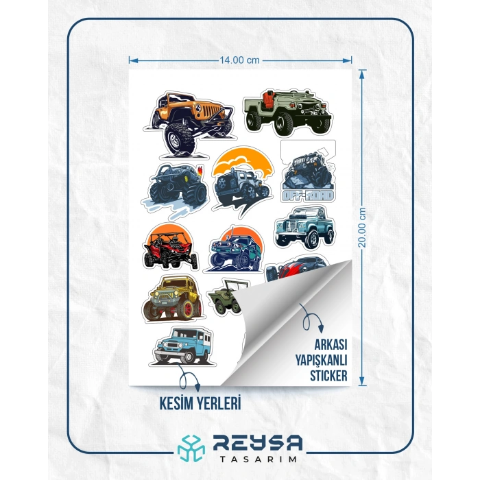 Jeep Offroad Araba Sticker Set 13 Parça Telefon, Tablet, Defter, Laptop Sticker