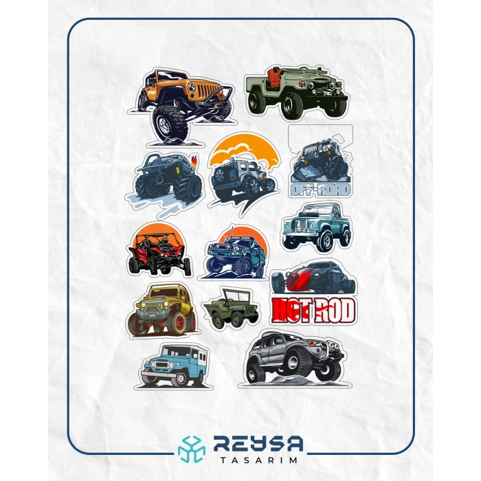Jeep Offroad Araba Sticker Set 13 Parça Telefon, Tablet, Defter, Laptop Sticker
