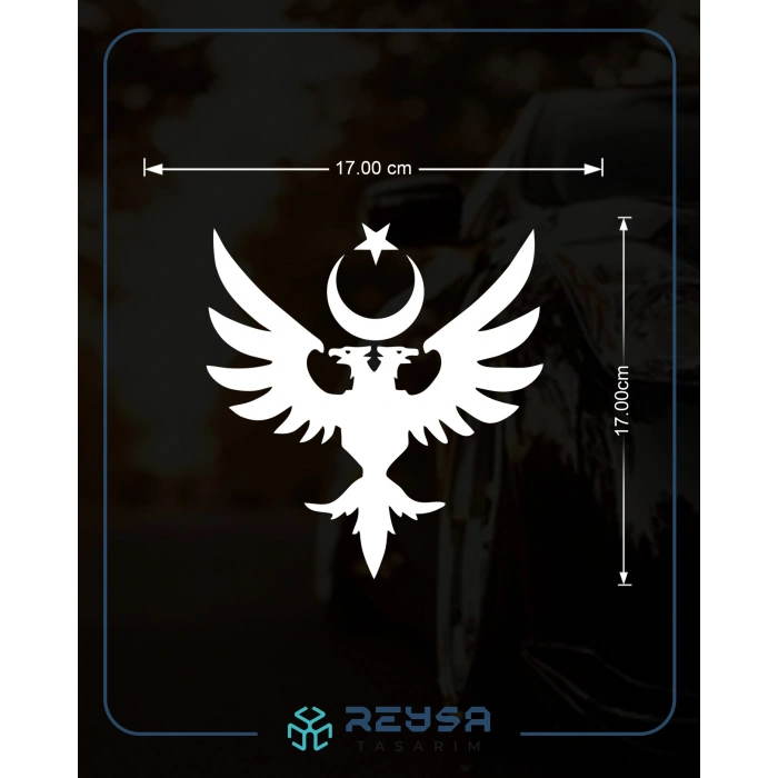 Çift Başlıklı Kartal ve Ay Yıldız Sticker 17x17 Cm Beyaz
