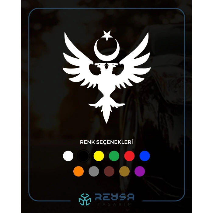 Çift Başlıklı Kartal ve Ay Yıldız Sticker 17x17 Cm Beyaz